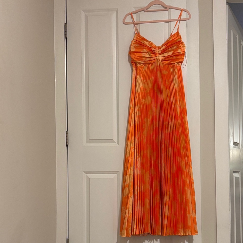 Orange Pleated Women's Dress